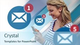  Presentation with girl design - PPT layouts having phone against blue and white background and a sky blue colored foreground