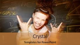  Presentation with pretty girl - Slide set with pretty girl with rock gesture background and a  colored foreground