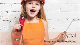  Presentation with low level laser - Amazing slide deck having pretty girl-worker with builing backdrop and a coral colored foreground