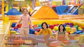  Presentation with playground - Presentation enhanced with pretty-girls-family-on-trampoline background and a coral colored foreground