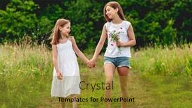  Presentation with hands holding - Presentation theme featuring pretty-girls-kids-walking-holding background and a gold colored foreground