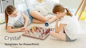  Presentation with kids playing - Audience pleasing slides consisting of pretty-girls-playing-chess-game backdrop and a lemonade colored foreground