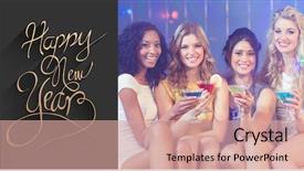  Presentation with classy - PPT theme consisting of pretty girls with cocktails against classy new year greeting background and a coral colored foreground
