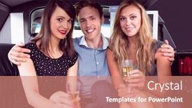  Presentation with girls night - PPT layouts enhanced with pretty girls with ladies man in the limousine on a night background and a coral colored foreground