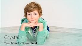  Presentation with children education - PPT theme enhanced with pretty-happy-nine-year-girl background and a mint green colored foreground