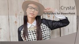  Presentation with camera - PPT theme enhanced with pretty-hipster-looking-at-camera background and a coral colored foreground