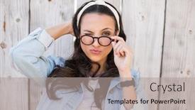  Presentation with bleached - PPT layouts featuring pretty hipster smiling at camera against bleached wooden fence background and a mint green colored foreground