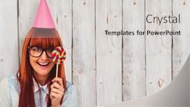  Presentation with lollipop - Presentation theme consisting of pretty-hipster-woman-with-hat background and a light gray colored foreground