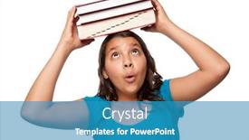  Presentation with teen girl - Theme with pretty hispanic teen aged girl with books on her head ready for school isolated on a white background background and a teal colored foreground