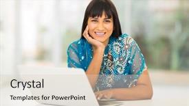  Presentation with indian woman - Slides consisting of pretty indian woman using laptop at home background and a lemonade colored foreground