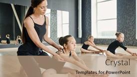  Presentation with pretty girl - PPT theme featuring pretty-instructor-of-choreography-supporting background and a coral colored foreground