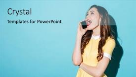  Presentation with pretty girl - Audience pleasing theme consisting of pretty joyful girl in dress backdrop and a arctic colored foreground