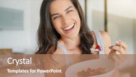  Presentation with healthy breakfast - Cool new slides with pretty kitchen - brunette woman having healthy breakfast backdrop and a coral colored foreground