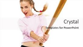  Presentation with baseball bases - Slide deck consisting of pretty lady with a baseball background and a sky blue colored foreground