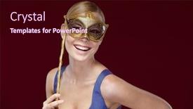 Presentation with masquerade purple - Beautiful presentation theme featuring pretty lady with masquerade masque isolated on purple backdrop and a wine colored foreground