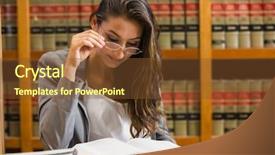  Presentation with university library - Audience pleasing presentation theme consisting of pretty lawyer in the law backdrop and a tawny brown colored foreground