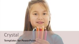  Presentation with crayons - Amazing PPT theme having pretty-little-girl-holding-crayons backdrop and a soft green colored foreground