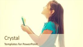  Presentation with crayons - PPT theme with pretty little girl holding crayons in hands background and a cream colored foreground