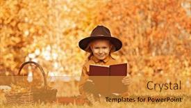  Presentation with children reading - Cool new PPT theme with pretty-little-girl-is-reading backdrop and a gold colored foreground