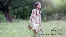  Presentation with poverty child - PPT theme featuring pretty-little-girl-with-long background and a mint green colored foreground