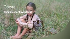  Presentation with child poverty - Audience pleasing slide set consisting of pretty-little-girl-with-long backdrop and a gray colored foreground