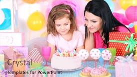  Presentation with celebrate - Colorful presentation design enhanced with pretty little girl with mom celebrate her birthday backdrop and a lemonade colored foreground
