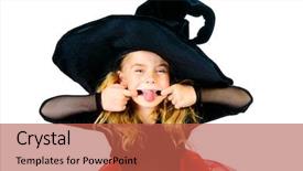  Presentation with faces - Beautiful presentation theme featuring pretty little girl in a witch costume making faces halloween isolated over white backdrop and a red colored foreground