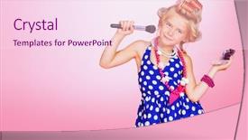  Presentation with fashion shoes - Cool new slide set with pretty little girl in her mother's shoes and hair curlers kid's fashion cosmetics pin-up style backdrop and a pink colored foreground