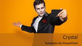  Presentation with space suit - Beautiful presentation theme featuring pretty man zombie in official backdrop and a gold colored foreground