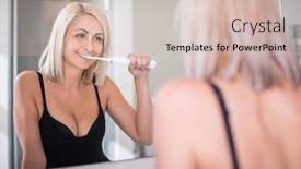  Presentation with aged - PPT layouts with pretty-middle-aged-woman-brushing background and a soft green colored foreground