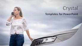  Presentation with insurance company - Amazing presentation theme having pretty-middle-aged-woman-having backdrop and a light gray colored foreground