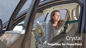  Presentation with car cleaning - Audience pleasing presentation consisting of pretty-middle-aged-woman-vacuum backdrop and a gray colored foreground