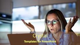  Presentation with working remotely - Colorful presentation design enhanced with pretty-middle-aged-woman-working backdrop and a tawny brown colored foreground