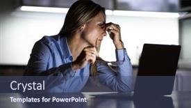  Presentation with working remotely - Presentation theme featuring pretty-middle-aged-woman-working background and a ocean colored foreground