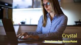  Presentation with working remotely - Presentation enhanced with pretty-middle-aged-woman-working background and a tawny brown colored foreground