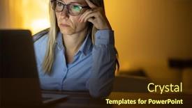  Presentation with working remotely - Amazing presentation theme having pretty-middle-aged-woman-working backdrop and a wine colored foreground