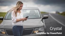  Presentation with insurance company - Colorful PPT theme enhanced with pretty-midle-aged-woman-having backdrop and a dark gray colored foreground