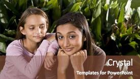  Presentation with shoulder - Slides with pretty mixed-race indian teen girl smiling with 10 year old sister leaning on shoulder background and a tawny brown colored foreground
