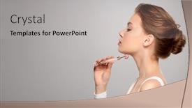  Presentation with beauty cosmetic - Colorful PPT theme enhanced with pretty-model-using-cosmetics-stone backdrop and a light gray colored foreground