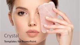  Presentation with beauty cosmetic - PPT layouts having pretty-model-using-cosmetics-stone background and a coral colored foreground