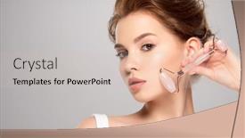  Presentation with beauty cosmetic - Audience pleasing slide deck consisting of pretty-model-using-cosmetics-stone backdrop and a soft green colored foreground