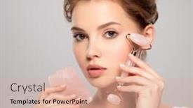  Presentation with beauty cosmetic - Audience pleasing slide set consisting of pretty-model-using-cosmetics-stone backdrop and a coral colored foreground