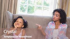  Presentation with mother and sons - Presentation design enhanced with pretty mother scolding her daughter background and a coral colored foreground