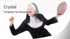  Presentation with nun - Beautiful presentation design featuring pretty nun with rugby ball backdrop and a white colored foreground