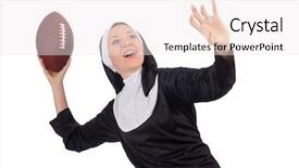  Presentation with nun - Slide set having pretty nun with rugby ball background and a sky blue colored foreground