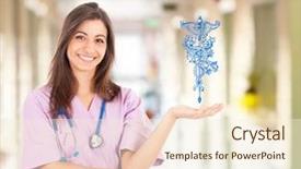  Presentation with caduceus - PPT theme consisting of pretty nurse holding a caduceus background and a cream colored foreground
