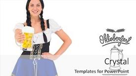  Presentation with oktoberfest - PPT theme enhanced with pretty oktoberfest girl holding beer tankard against oktoberfest graphics background and a white colored foreground