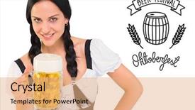 Presentation with oktoberfest - Amazing presentation design having pretty oktoberfest girl holding beer tankard against oktoberfest graphics backdrop and a coral colored foreground