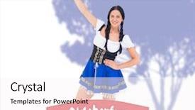  Presentation with oktoberfest - Audience pleasing slide deck consisting of pretty oktoberfest girl holding beer tankard against oktoberfest banner backdrop and a white colored foreground