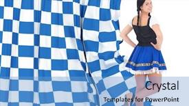  Presentation with pretty girl - Amazing PPT theme having pretty oktoberfest girl smiling at camera against blue and white flag backdrop and a teal colored foreground